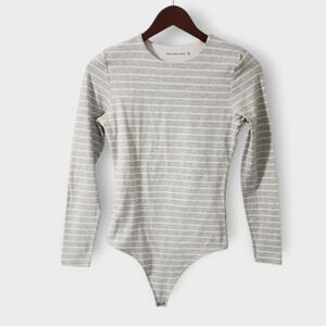 Abercrombie & Fitch Cotton Jersey Knit Striped Bodysuit Womens Medium Grey White